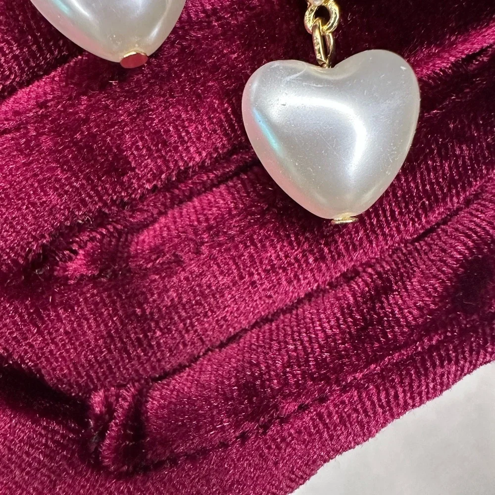 Unique Gold and White Heart Drop Earrings